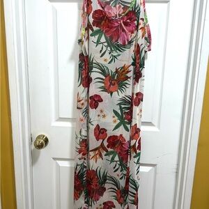 Floral Print‎ Sleeveless Maxi Dress Beach Cover Up Sheer Tropical